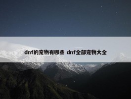 dnf的宠物有哪些 dnf全部宠物大全