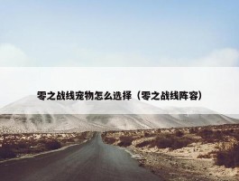 零之战线宠物怎么选择（零之战线阵容）