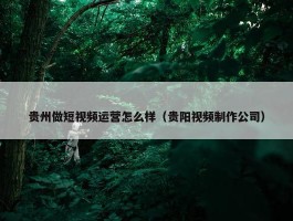 贵州做短视频运营怎么样（贵阳视频制作公司）