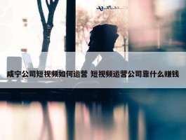 咸宁公司短视频如何运营 短视频运营公司靠什么赚钱