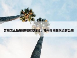 苏州怎么做短视频运营赚钱，苏州短视频代运营公司