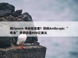 和OpenAI争抢投资者？劲敌Anthropic“吸金”寻求估值400亿美元