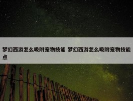 梦幻西游怎么吸附宠物技能 梦幻西游怎么吸附宠物技能点