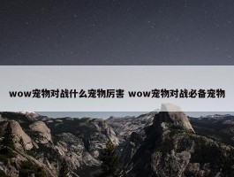 wow宠物对战什么宠物厉害 wow宠物对战必备宠物