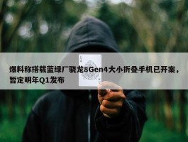 爆料称搭载蓝绿厂骁龙8Gen4大小折叠手机已开案，暂定明年Q1发布