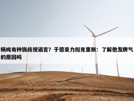 杨鸣有种族歧视语言？于德豪力挺克里斯：了解他发脾气的原因吗