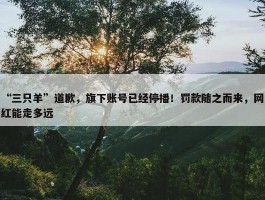 “三只羊”道歉，旗下账号已经停播！罚款随之而来，网红能走多远