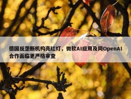 德国反垄断机构亮红灯，微软AI应用及同OpenAI合作面临更严格审查