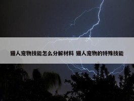 猎人宠物技能怎么分解材料 猎人宠物的特殊技能