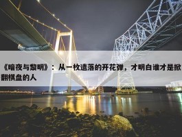 《暗夜与黎明》：从一枚遗落的开花弹，才明白谁才是掀翻棋盘的人