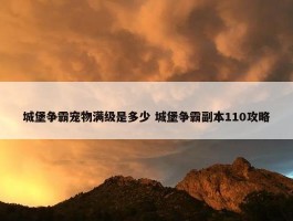 城堡争霸宠物满级是多少 城堡争霸副本110攻略