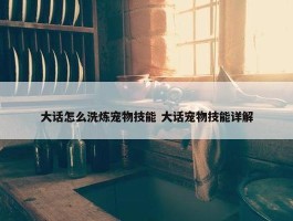 大话怎么洗炼宠物技能 大话宠物技能详解