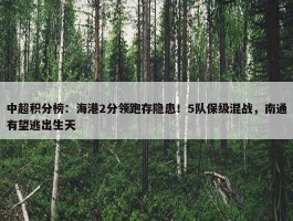 中超积分榜：海港2分领跑存隐患！5队保级混战，南通有望逃出生天