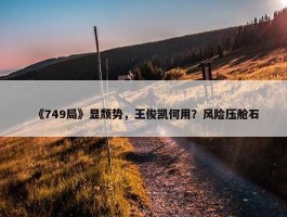 《749局》显颓势，王俊凯何用？风险压舱石