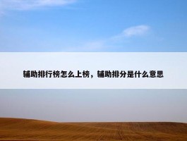 辅助排行榜怎么上榜，辅助排分是什么意思