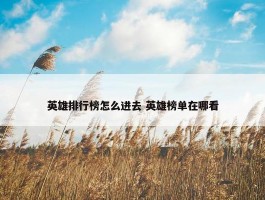 英雄排行榜怎么进去 英雄榜单在哪看