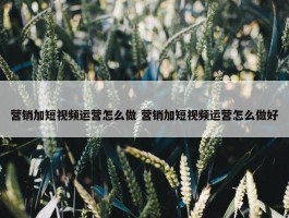 营销加短视频运营怎么做 营销加短视频运营怎么做好