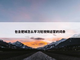 包含肥城怎么学习短视频运营的词条