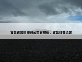 宜昌运营短视频公司有哪些，宜昌抖音运营