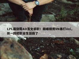 LPL最倒霉AD发文求职！巅峰期用VN暴打Uzi，摔一跤把职业生涯毁了