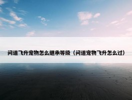 问道飞升宠物怎么继承等级（问道宠物飞升怎么过）