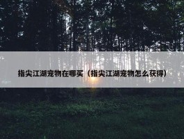 指尖江湖宠物在哪买（指尖江湖宠物怎么获得）