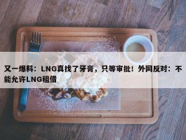 又一爆料：LNG真找了牙膏，只等审批！外网反对：不能允许LNG租借