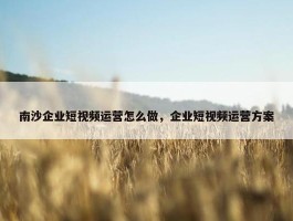 南沙企业短视频运营怎么做，企业短视频运营方案