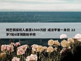 姆巴佩接班人暴涨1500万欧 成法甲第一身价 22岁7轮6球领跑射手榜