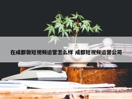 在成都做短视频运营怎么样 成都短视频运营公司