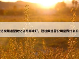 短视频运营优化公司哪家好，短视频运营公司是做什么的