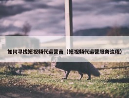 如何寻找短视频代运营商（短视频代运营服务流程）