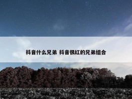 抖音什么兄弟 抖音很红的兄弟组合