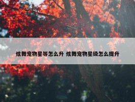 炫舞宠物星等怎么升 炫舞宠物星级怎么提升