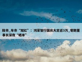 股市_车市“双红”：鸿蒙智行国庆大定近3万_零跑董事长深夜“晒单”