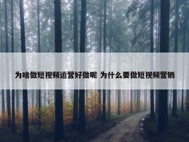 为啥做短视频运营好做呢 为什么要做短视频营销