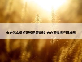 太仓怎么做短视频运营赚钱 太仓视窗房产网出租