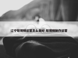 辽宁短视频运营怎么做好 短视频制作运营