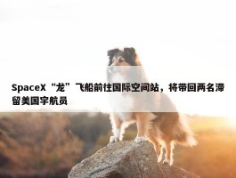 SpaceX“龙”飞船前往国际空间站，将带回两名滞留美国宇航员