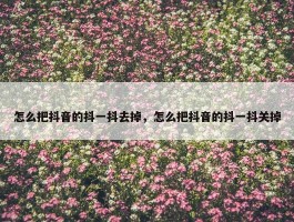 怎么把抖音的抖一抖去掉，怎么把抖音的抖一抖关掉