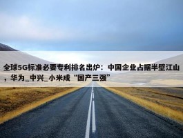 全球5G标准必要专利排名出炉：中国企业占据半壁江山，华为_中兴_小米成“国产三强”