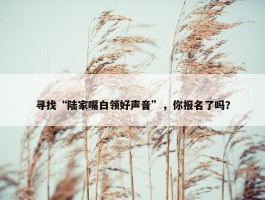 寻找“陆家嘴白领好声音”，你报名了吗？