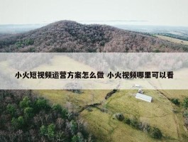 小火短视频运营方案怎么做 小火视频哪里可以看