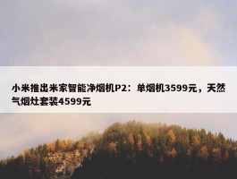 小米推出米家智能净烟机P2：单烟机3599元，天然气烟灶套装4599元