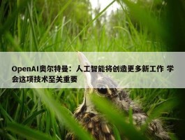 OpenAI奥尔特曼：人工智能将创造更多新工作 学会这项技术至关重要