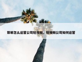 邯郸怎么运营公司短视频，短视频公司如何运营