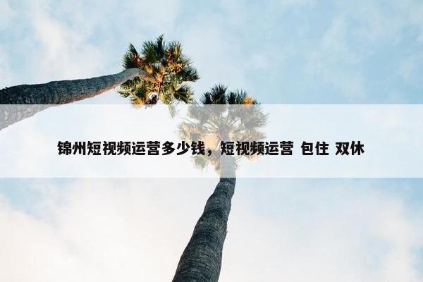 锦州短视频运营多少钱，短视频运营 包住 双休